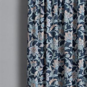Blue floral curtains, Covington Indra Navy curtains, two blue floral curtain panels, curtains with flowers, living room curtains