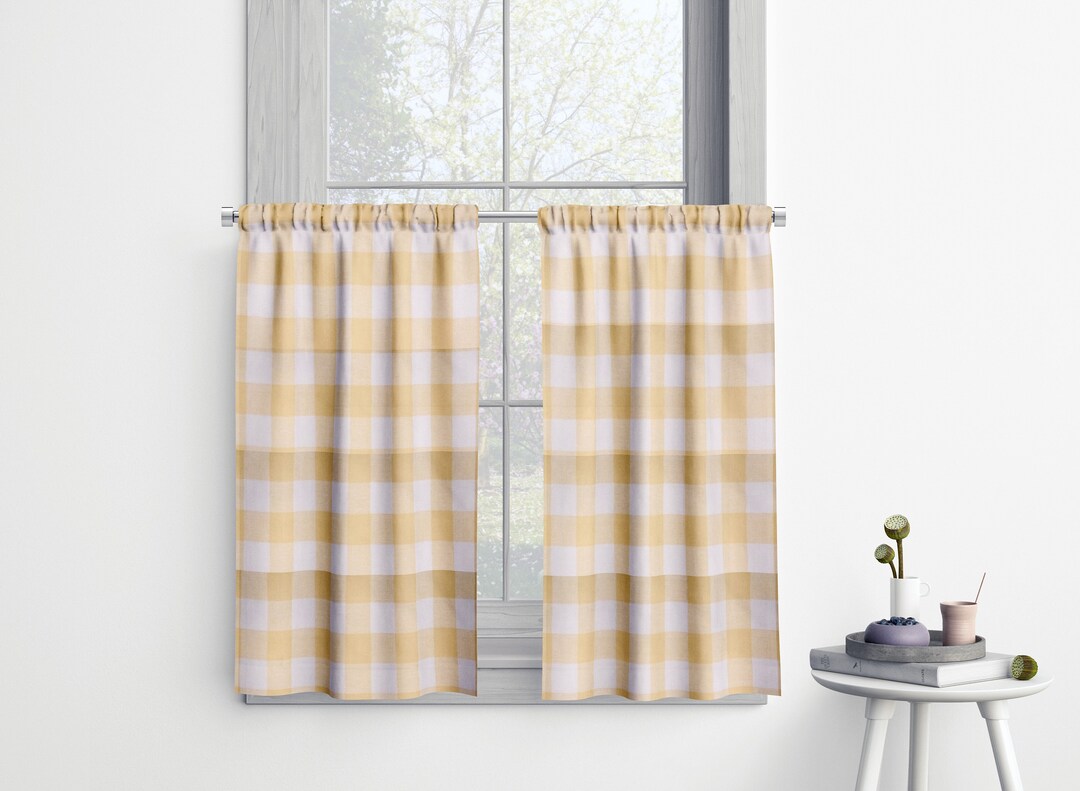 Yellow Buffalo Plaid Cafe Curtains: Anderson Brazilian Yellow - Etsy