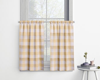 Yellow Cafe Curtains: Brazilian Anderson Plaid, Unlined Panels