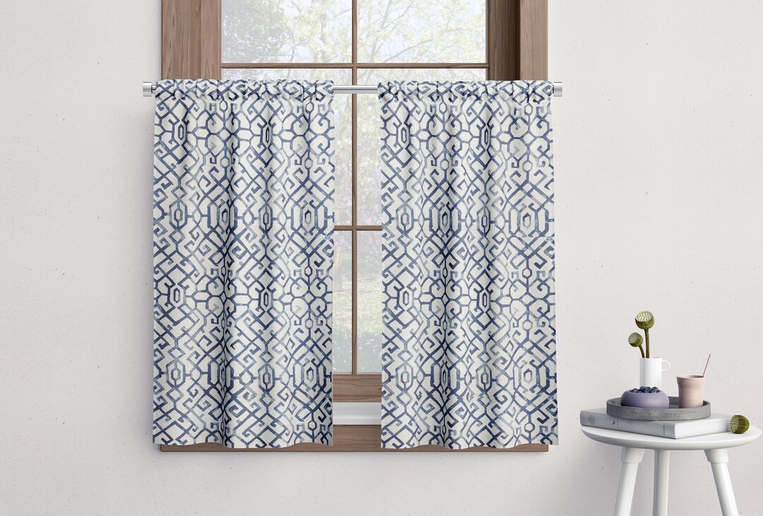 Cafe Curtains, Blue White Cafe Curtains, Premier Prints Jing Royal Cafe