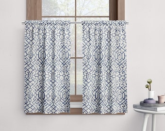 Cafe curtains, blue white cafe curtains, Premier Prints Jing royal cafe curtains, white blue cafe curtains, kitchen curtains