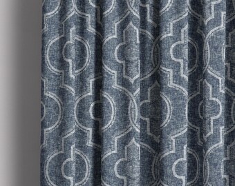 May include: Blue and white patterned fabric with a geometric design. The fabric has a textured surface and a subtle sheen.