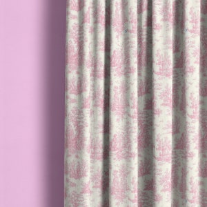 Pink Toile Curtain Panels: Jamestown Fabric, Unlined