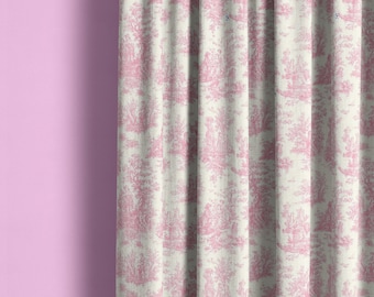 Pink Toile Curtain Panels: Jamestown Fabric, Unlined Home Decor