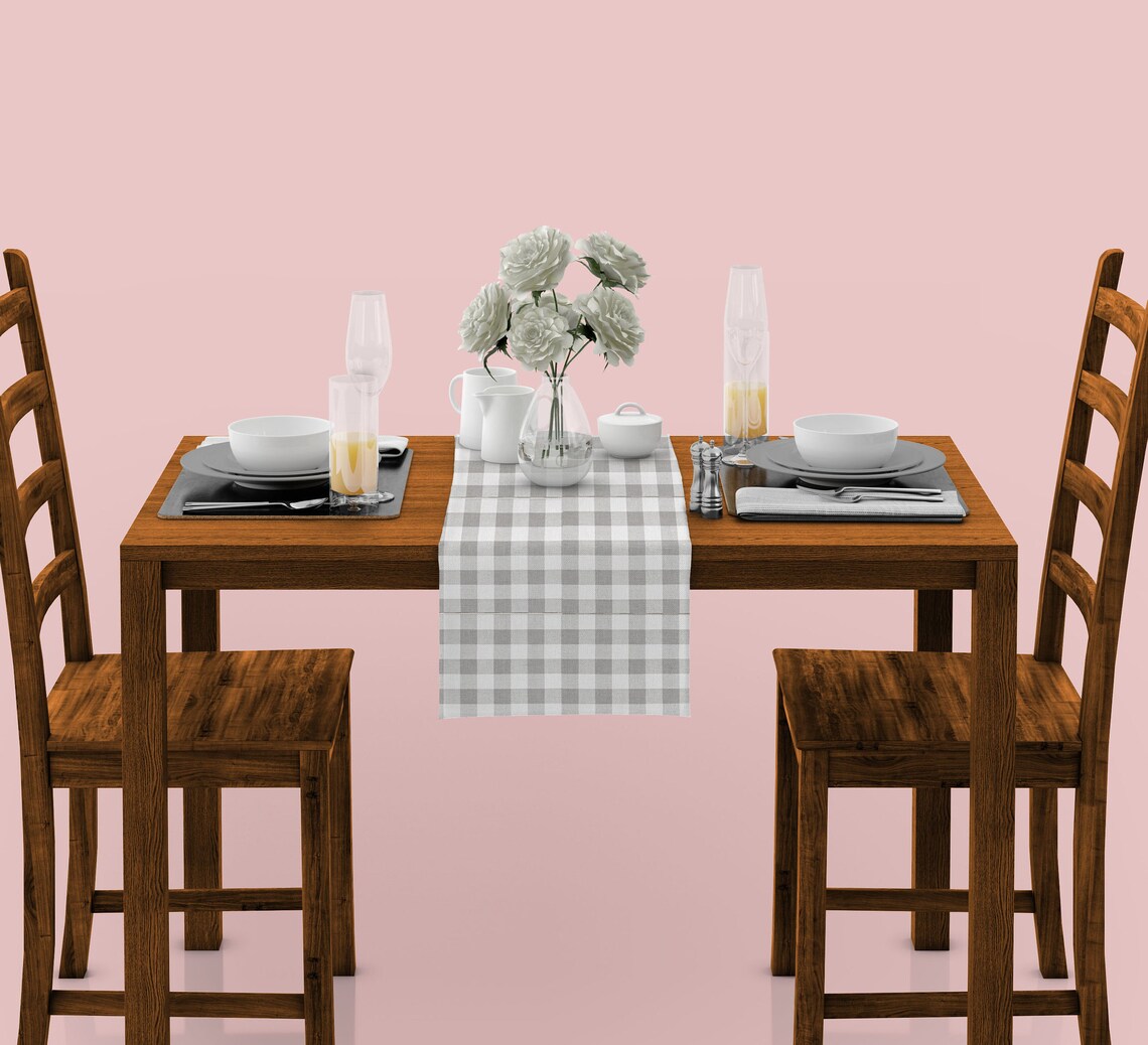 Farmhouse Table Runner Gray and White Plaid Table Runner Etsy