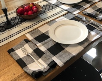 Black White Check Cloth Napkins: Set of Four Cotton Table Linens
