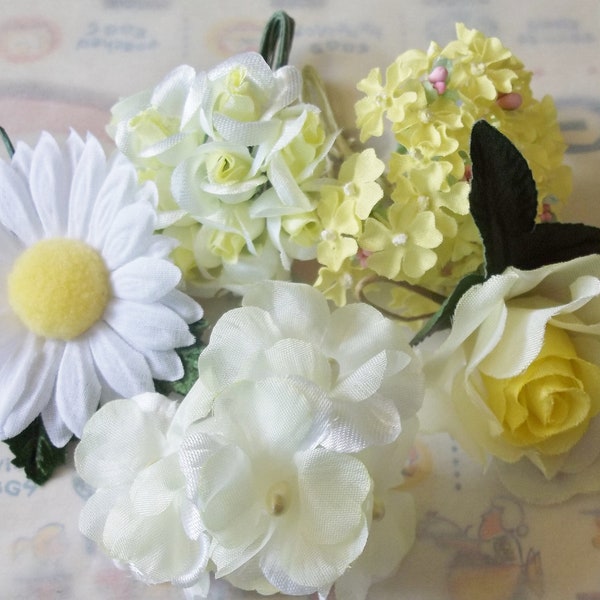 Vintage Millinery Flowers / Yellow(s) Sampler / Hydrangea / Rose / Blossoms / Daisy & Rosebuds  / Mother's Day / Spring Season Decorations