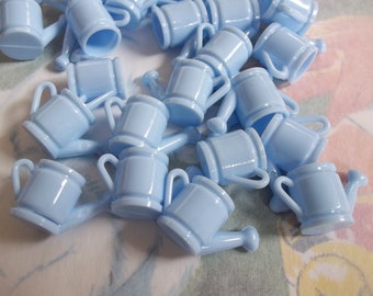 Two Dozen / Vintage Kitsch / Teeny Tiny Miniature Watering Cans / Light Blue / Fairy Gardens / Easter Ornaments / Diorama / Small Crafting