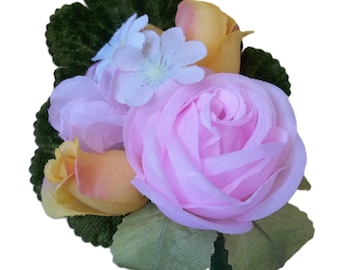 One Item / Mother's Day Handmade Corsage / Vintage Craft Supplies / Millinery Flowers / Flower Brooch / Pin-back / Upcycled