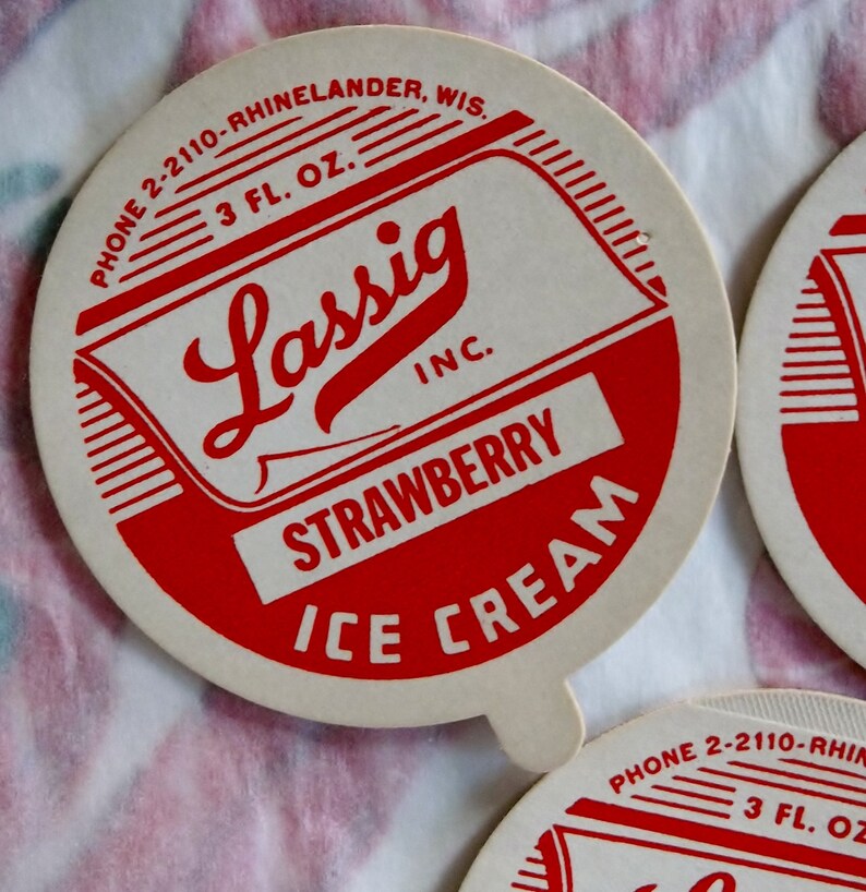 Vintage / Strawberry Ice Cream Dairy Caps / Six Items / Etsy