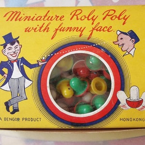 Six Items / Vintage Miniature Roly Poly with Funny Face Toys / Dime Store  / Surprise Balls / Retro Kitsch / Collectible / Tiny / Hong Kong