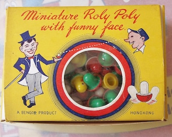 Six Items / Vintage Miniature Roly Poly with Funny Face Toys / Dime Store  / Surprise Balls / Retro Kitsch / Collectible / Tiny / Hong Kong