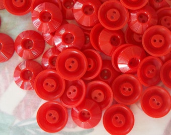 Vintage / Plastic Red Buttons / Set of Twenty-Four / Flower Centers / Valentine's Day