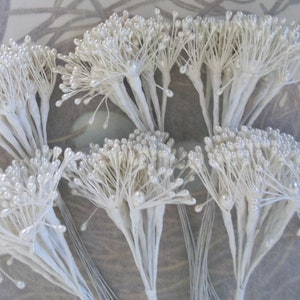 Vintage Millinery Flower Centers / Floral Pips-Peps / Pearlized Aged White / Stamen / Six Bunches of Twelve Stems / 72 Clusters image 4