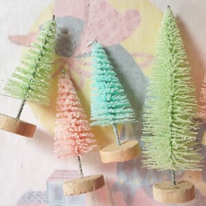 Six / Easter Bottle Brush Trees / Vintage Style / Retro Charm / Scenemakers / Two Sizes / Pastels / Variety / Welcome Spring image 3