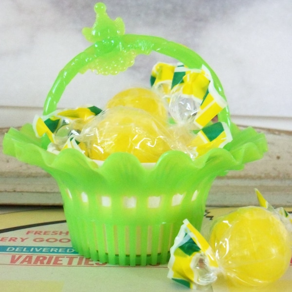 Vintage / Birthday Party Favors / Plastic Nut Cup Baskets / Set of Three / Green with Clown Motif Handles