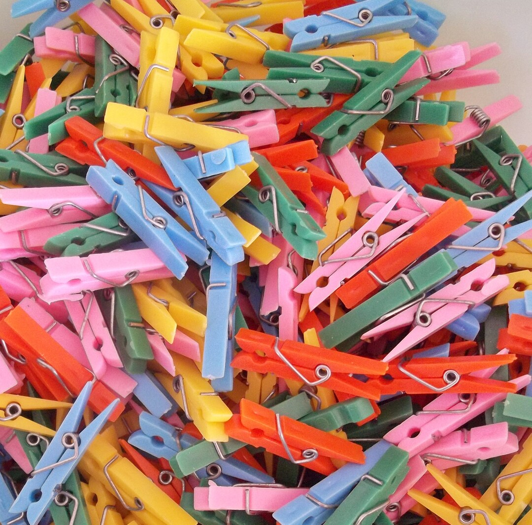 Vintage / Miniature Plastic Clothespins / Set of Twenty Five / Variety