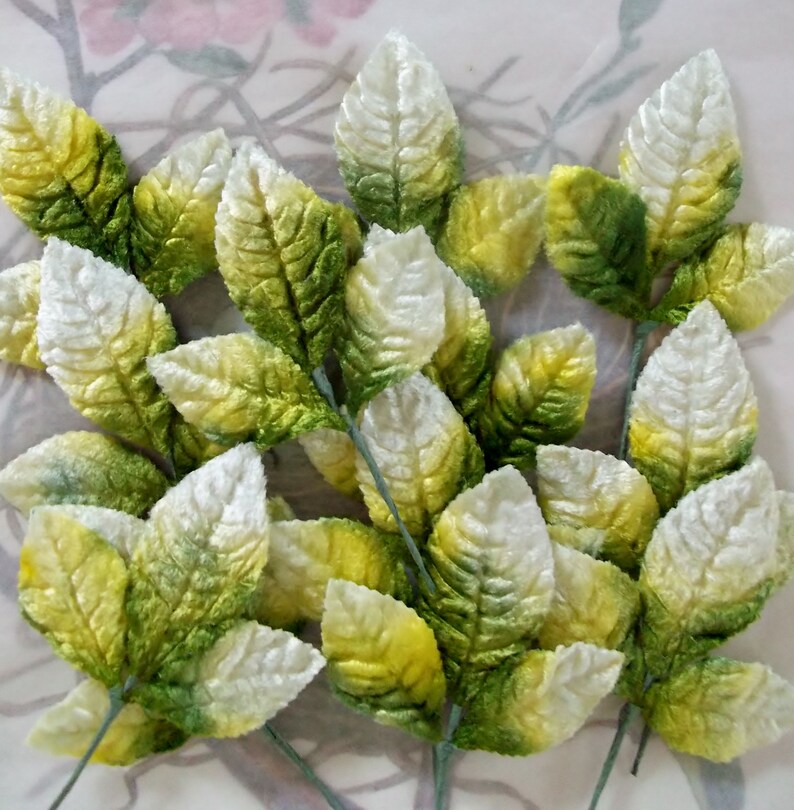 Vintage Millinery Supplies / Variegated Velvet Rose Leaves / Etsy