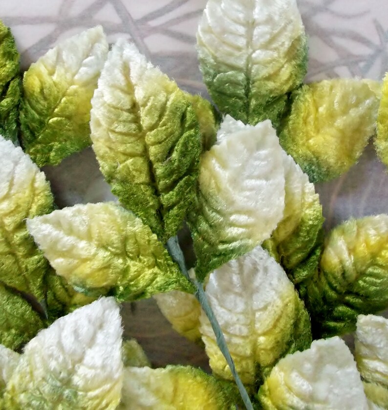 Vintage Millinery Supplies / Variegated Velvet Rose Leaves / Etsy