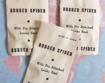 Three Items / Vintage / Rubber Spider with Pin Attached / Retro Kitsch / Collectible / Dime Store / Made in Japan / 1950s