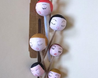 Seven Items / Vintage Spun Cotton Doll Heads: Made in Japan, Crafting Supplies
