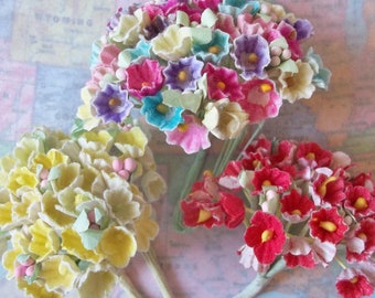 Vintage Millinery / Three Bunches / Forget Me Nots / Flower Sampler / Fairy Crowns / Wreaths / Miniature Vases