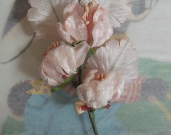 Vintage Millinery / Small Floral Spray / Velvet / Corsage / Barely Pink  / Seed Like Anthers / Made in Japan / Artificial Flowers