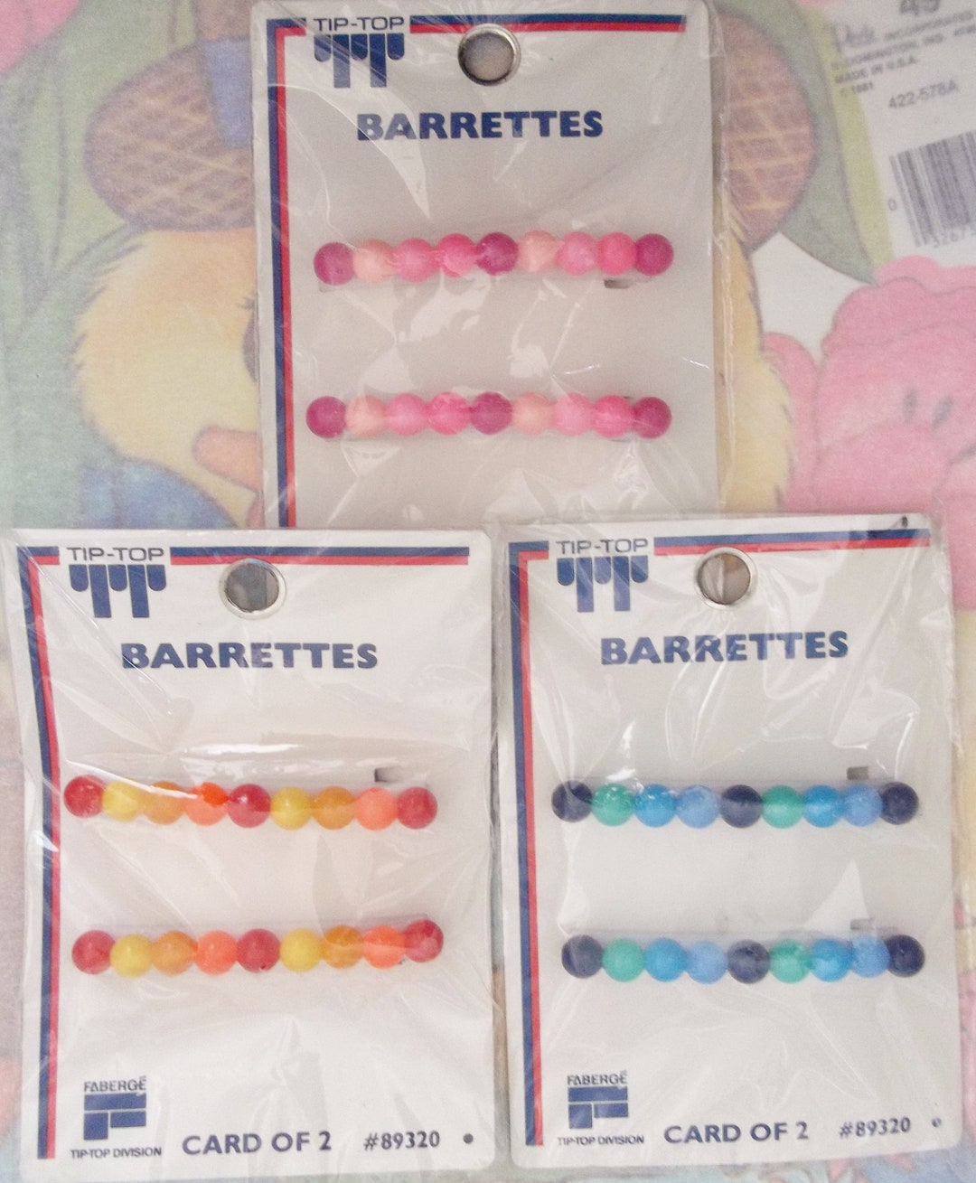 Vintage / Tiptop Barrettes / Three Cards / Six Items / Faberge Inc