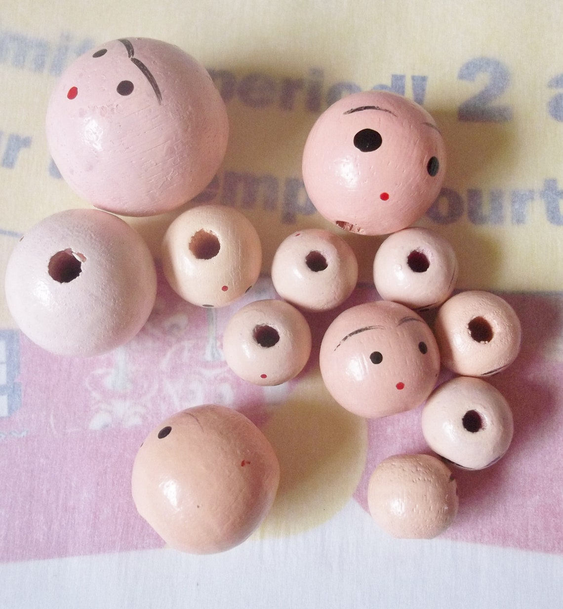 Vintage / Wooden Doll Heads / Hand Painted Faces / One Dozen / Etsy