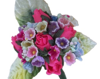 Handmade Corsage / Made with Vintage Craft Supplies / Millinery Flowers / Velvet Leaves / Mother's Day / Happy Birthdays