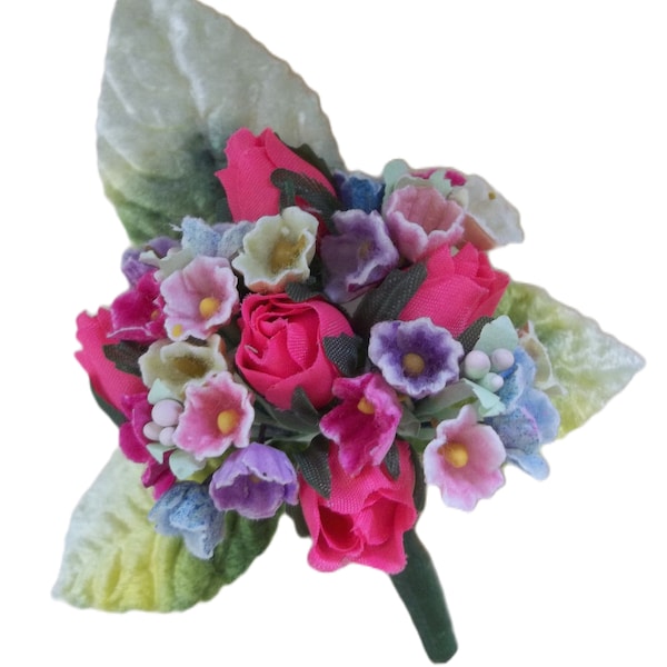 Handmade Corsage / Made with Vintage Craft Supplies / Millinery Flowers / Velvet Leaves / Mother's Day / Happy Birthdays