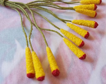 Vintage Millinery / Pistils / Yellow and Red / Twelve / May Be Used As Replacement Candles for Vintage Christmas Decorations