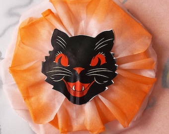 Halloween Brooch / Black Cat / Millinery Flower / Made in Japan