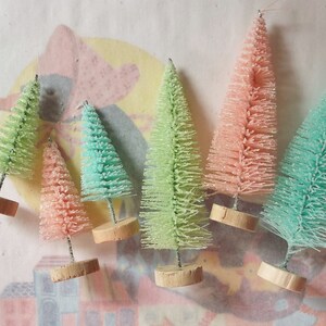 Six / Easter Bottle Brush Trees / Vintage Style / Retro Charm / Scenemakers / Two Sizes / Pastels / Variety / Welcome Spring image 5