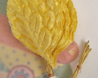 Vintage Millinery / Velvet Rose Leaves / Yellow / Twelve Stems / Made in Japan