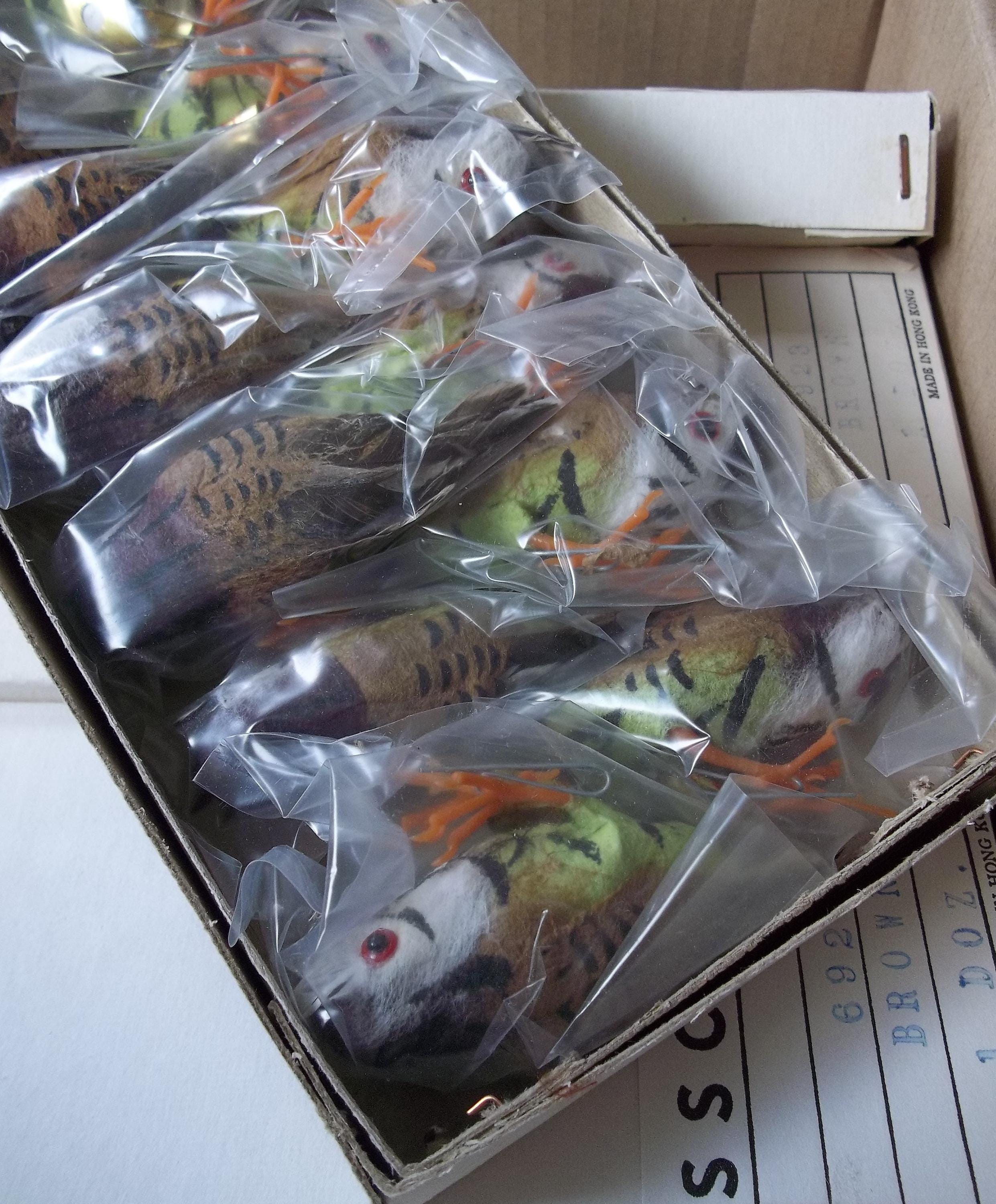 Vintage Spun Cotton Barn Owls with Feathers - Autumn Decorations (Set of 12)