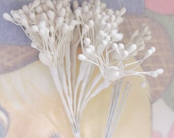 Vintage Millinery Supplies / Floral Pips Peps / Matte White / Stamens / Bunch of Twelve Flower Centers / Flower Making / DIY