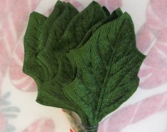 Vintage Millinery / Velvet Poinsettia Leaves / Bunch of Twelve Stems / Made in Japan