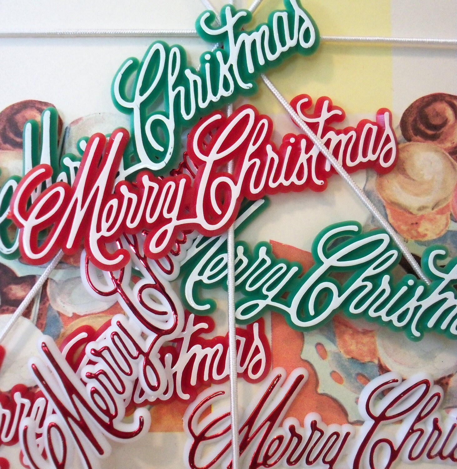 Merry Christmas / Kitschy Plastic Cake Toppers / Six Items / - Etsy