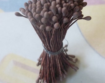 Vintage Millinery / Double-Ended Floral Stamens / One Unaltered Bunch / Matte Brown / Flower Stamens / DIY / Flower Making Supply