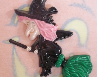 Vintage / Halloween Witch Cake Topper / One / Assemblage Art / Hard Plastic / Hand Painted / Ornament