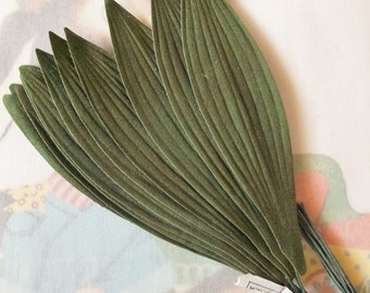 One Bunch / Vintage Millinery / Lily of the Valley Leaves / Green Cloth / Twelve Stems