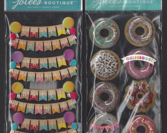 jolee's Boutique Embellishments / Two Packages / Happy Birthday Banners & Donut Snow Globes