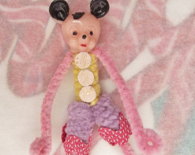 Pipe Cleaner Doll / Plastic Head / Made From Vintage Craft Supplies