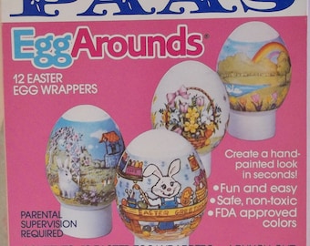 Vintage / PAAS (r) / Egg Arounds / 12 Easter Egg Wrappers / Egg Wrap Plastic Sleeves / Kit / Make a PAAS Easter Mobile! / Collectible