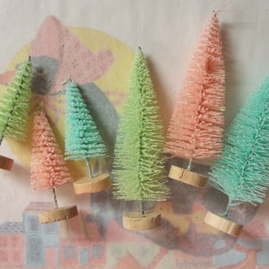 Six / Easter Bottle Brush Trees / Vintage Style / Retro Charm / Scenemakers / Two Sizes / Pastels / Variety / Welcome Spring image 1