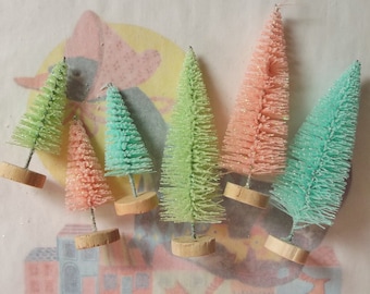 Six / Bottle Brush Trees / Vintage Style / Retro Charm / Scenemakers / Two Sizes / Pastels / Variety