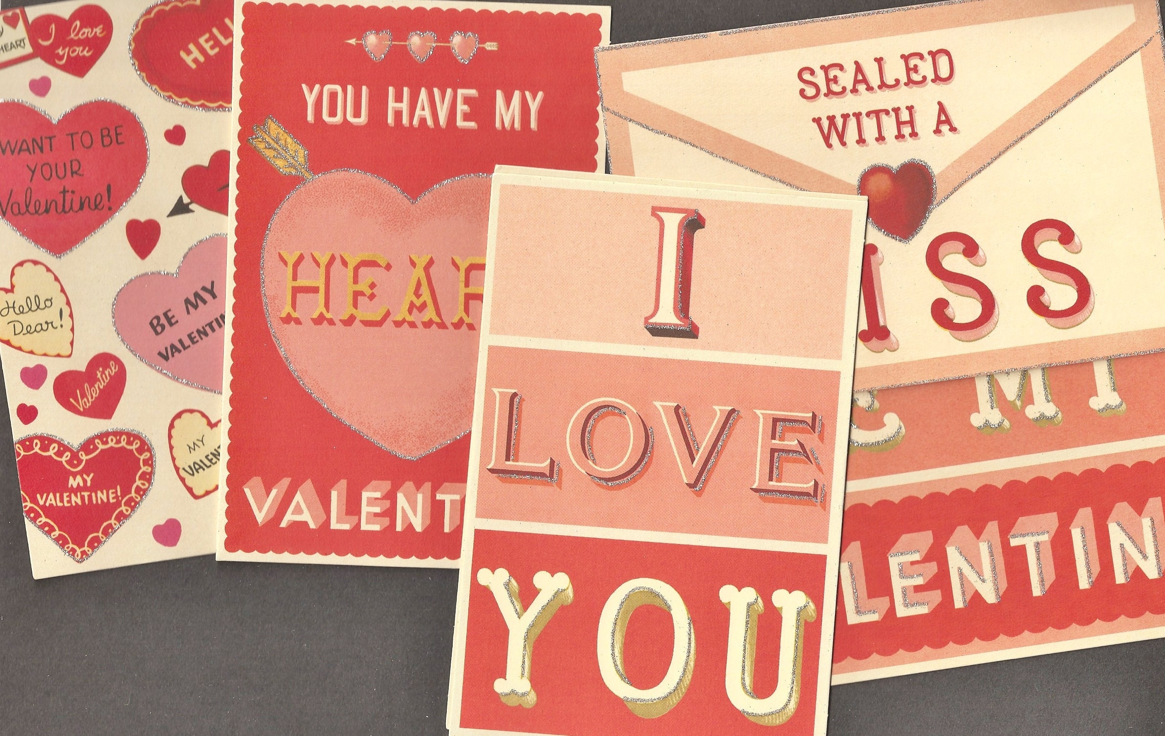 Cavallini Papers & Co Valentines Glitter Vintage Postcards