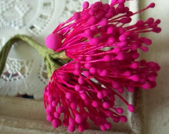 Vintage Millinery Supplies / Floral Pips Peps / Flower Centers / Matte Hot Pink / Corsage Filler / Fairy Gardens / Cluster Flower Stamens