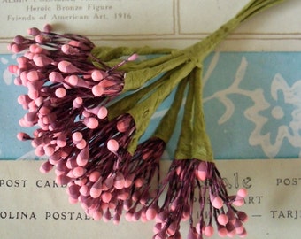 Floral Pips-Peps Flower Centers / Vintage Millinery / Matte Plum with Pink Tips / Stamens / Two Tone / Pistils / Anthers